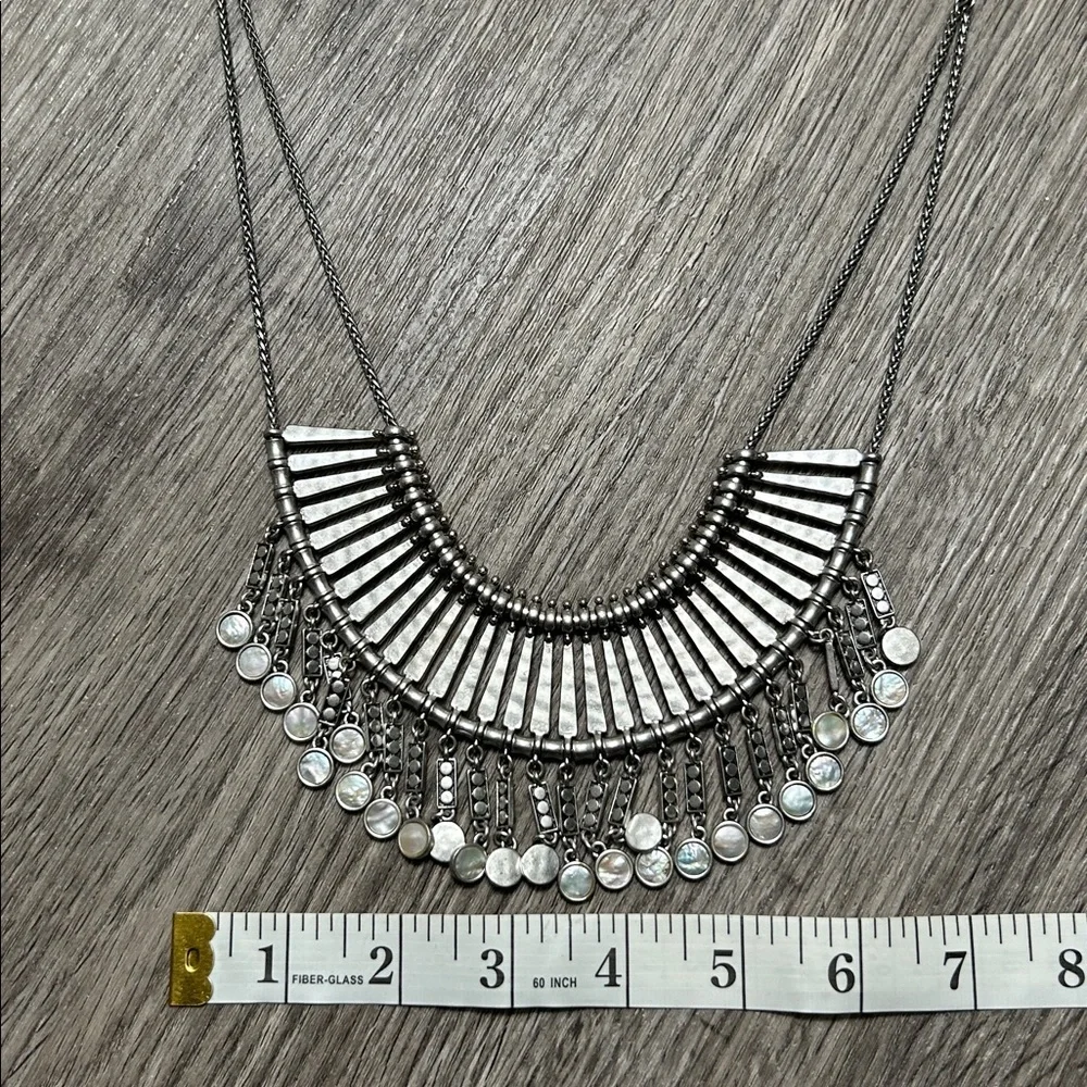 Lucky Brand Boho Statement Bib Necklace Silver Tone Mother of Pearl - Picture 6 of 6
